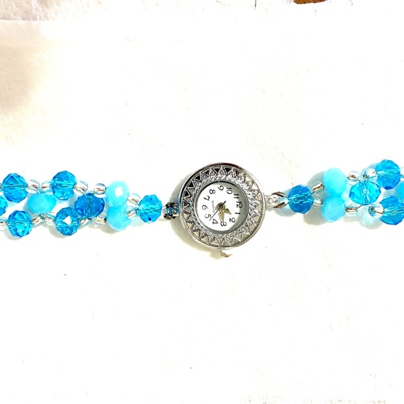 Silver and Blue Beaded Women's Watch - Picture 3 of 8